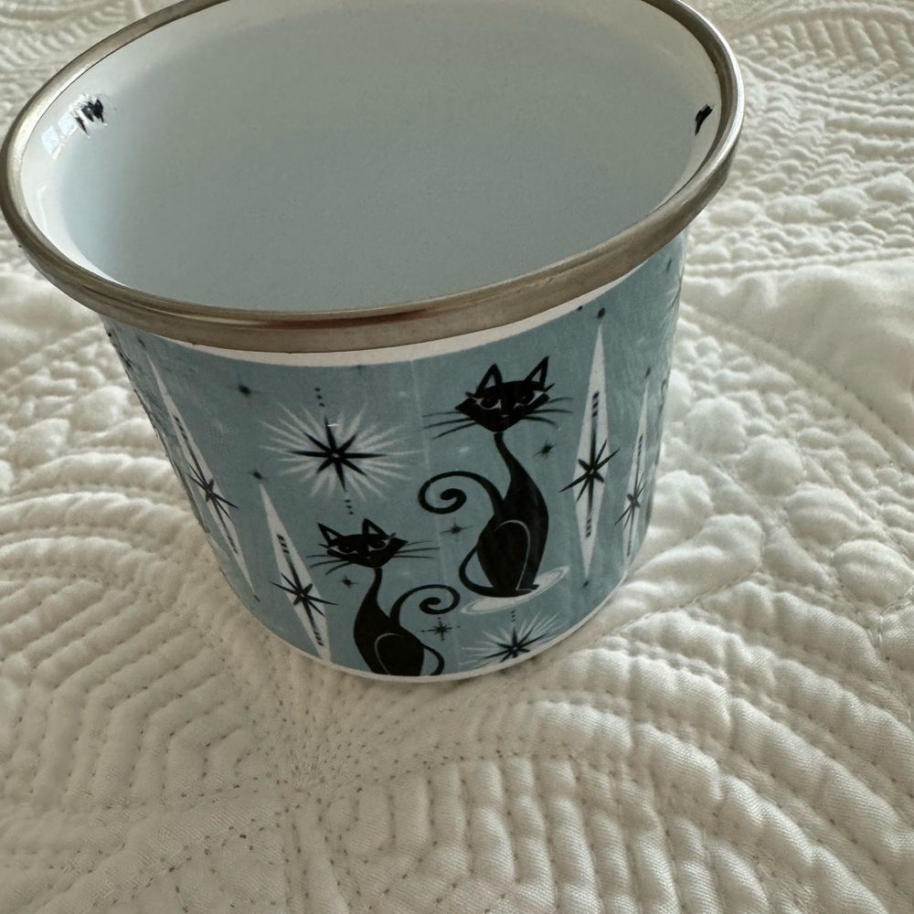 Enamel Atomic Cat Mug Retro 12oz Vintage Black Cat Coffee Mug Decorative - Picture 6 of 13